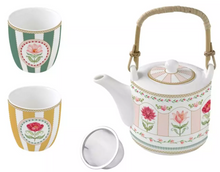 Učitajte sliku u preglednik galerije, EasyLife set čajnik sa infuzerom 600 ml i 2 šolje 160 ml Flowery u poklon kutiji