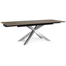 Učitajte sliku u preglednik galerije, Sto Arzachel je na izvlačenje (sa 160 na 240 cm dužine), ima čeličnu strukturu sa epoksidnim premazom i keramičku ploču debljine 5mm sa pojačanjem od kaljenog stakla 8 mm. Modernog je izgleda i veoma praktičan zbog jednostavnog otvaranja.