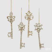 Učitajte sliku u preglednik galerije, Ukras za jelku ključevi bijelo zlatni assorto 4
