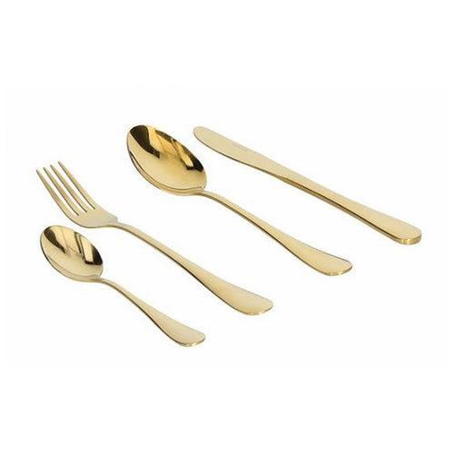 Escajg Antony je izrađen u boji zlata i idealan je za moderno i svečano postavljanje stola. Namijenjen je za 6 osoba i sastoji se od 24 komada: 6 kašika, 6 viljuški, 6 noževa i 6 malih kašika.